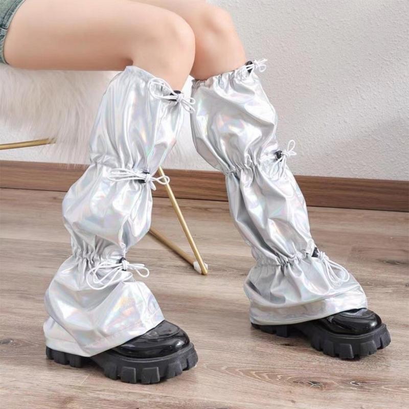 Japanische Frauen Süßes Mädchen Beinstulpen Lange Socken Harajuku Punk Kordelzug Holografische Beinabdeckung mit Verstellbarer Länge