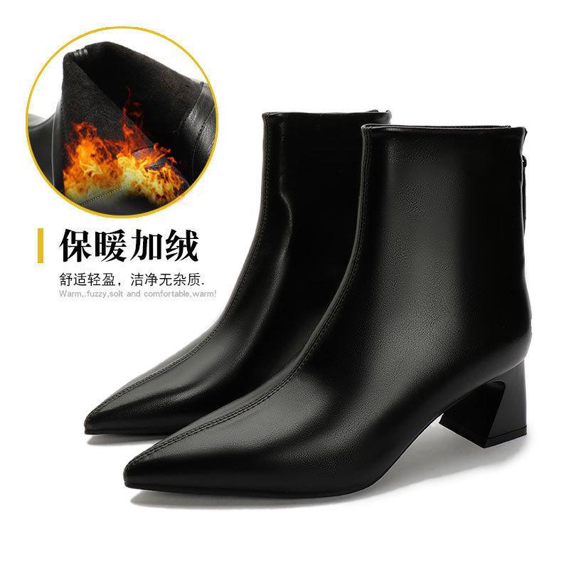 High-heeled Pointed Short Boots Women's Spring and Autumn Single Boots 2025 New Thick-heeled Thin Boots Rear Zipper Medium Tube Fashion Boots