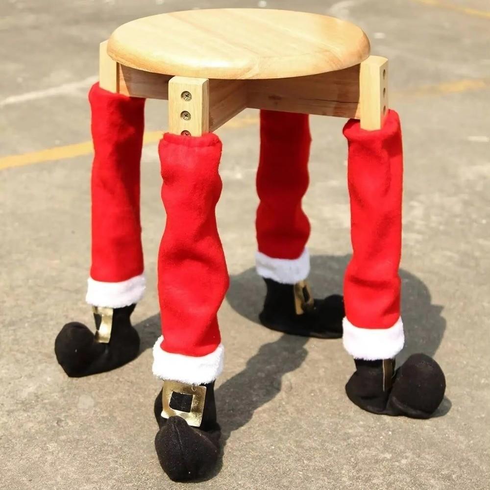 4PCS Anti Slip Christmas Table Chair Leg Cover Santa Claus Boots Covers Merry Christmas Decors Xmas Table Feet Mats