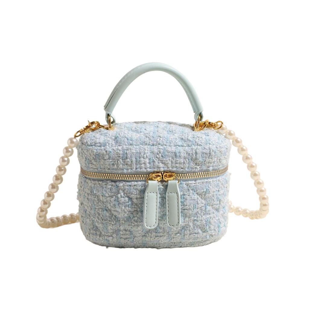 Xiaoxiangfeng Woolen Handbag Women'S Fashion Rhombus Pearl Chain Bag Shoulder Bag