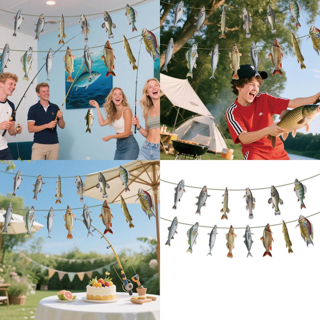 Fish Pattern Paper Pull Flags For Venue Decorations Celebration Supplies