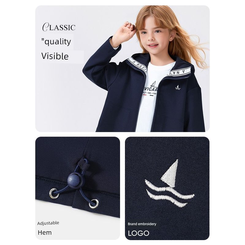 Navigare Italian Small Sailboat Kidsren's Jacket 2026 Spring and Autum New Style Girls' Hooded Casual Top