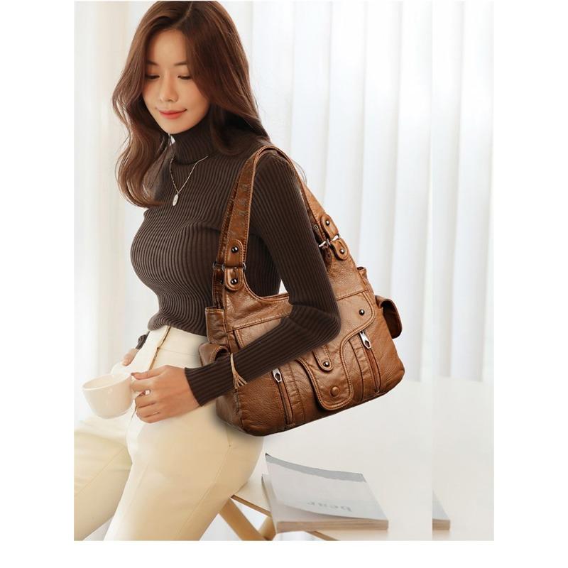 2022 New Women Leather Luxury Handbags Soft Large Capacity Casual Tote Bags High Quality Female Leather Shoulder Bags Female Sac