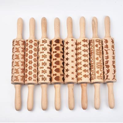 Professionelles Töpferei-DIY-Tonbastelwerkzeug Holzstruktur Tonwalzwerkzeuge Geprägter Stab Blumenmuster Tonroller