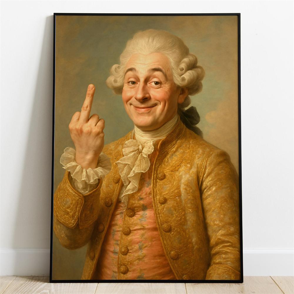 Middle Finger Rebel Man Funny Art Print Poster Altered Vintage Portrait Poster Humorous Antique Oil Painting Style Canvas Prints