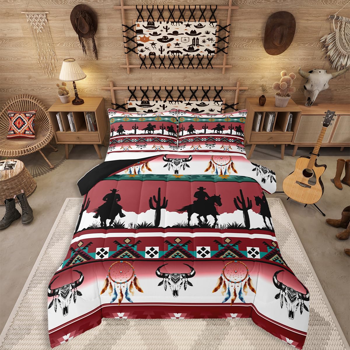 

Erosebridal Boys Southwestern Aztec King Comforter Set, Western Rustic Bedding Set American Native Ethnic Bedding Comforter Sets for Kids Me 155x200cm