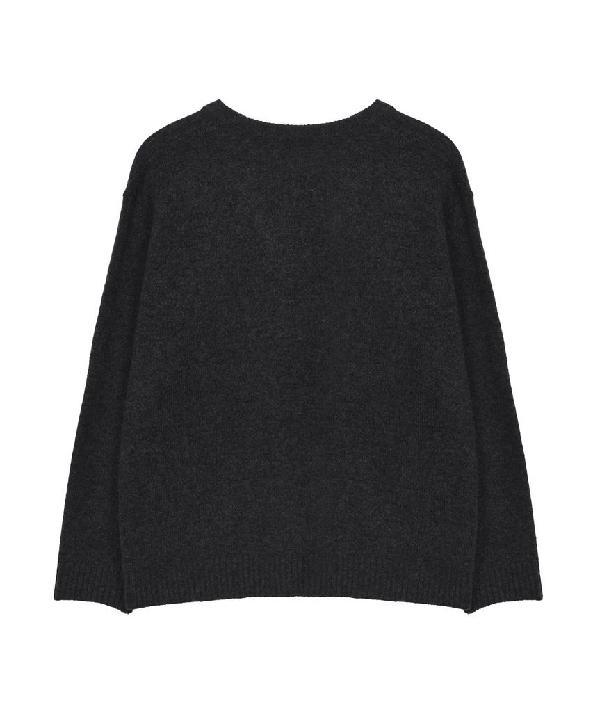 Nigaennikol Butterfly Patch V-Neck Knit_Charcoal