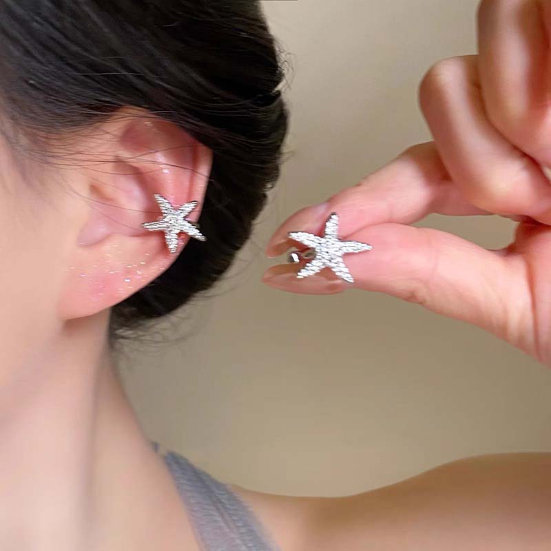 Shiny Zircon Star Ear Clip for Women Girl Fashion Full Rhinestone C Shape No Pierced Fake Cartilage Earrings Party Jewelry Gifts
