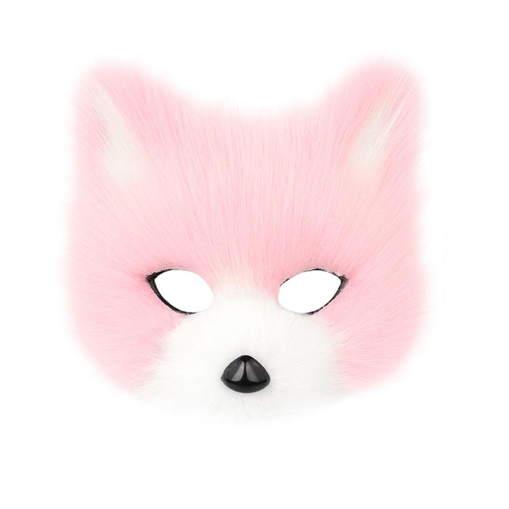 Faux Fur Fox Mask Furry Half Face Animal Cat Mask Halloween Cosplay Party Costume