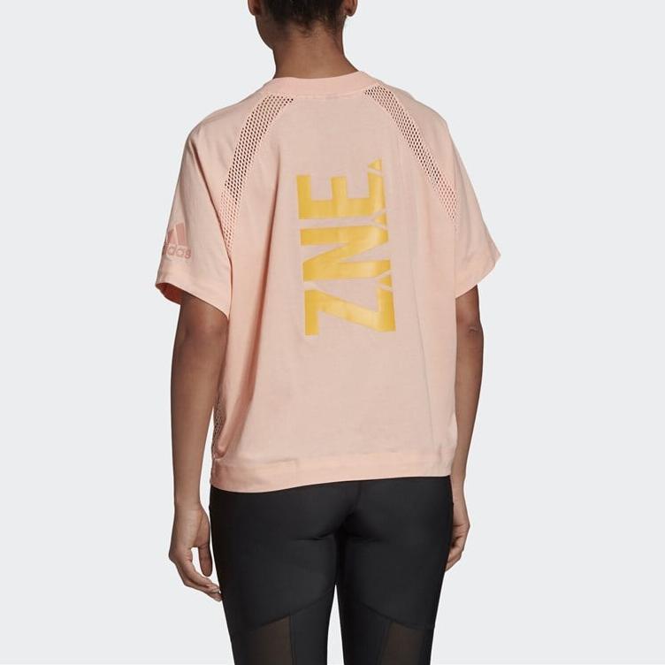 Adidas Letter Print Casual Breathable Sports Short Sleeve T-Shirt Women Tops Pink Orange DX7777