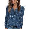 Women's Fashion V-Neck Button-Up T-Shirt With Floral Print Long-Sleeved Top