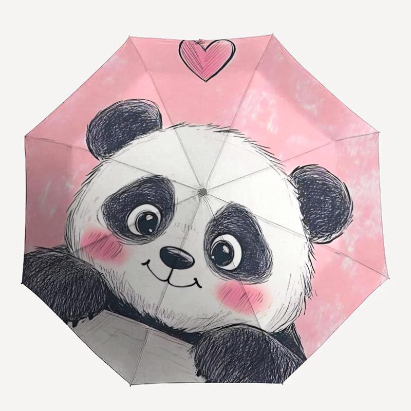 

1pc Panda Love Heart Automatic Open/close Umbrella, 8-Rib sturdy structure, Portable Travel Umbrella, Parties, Everyday Useb023