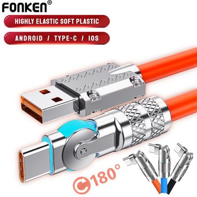 FONKEN 180° Obrotowy 120 W 6 A Super Szybki Kabel Ładujący Płynny Silikon Mobilna Gra USB Typ C Ładowanie Kabel Łokciowy Dla Xiaomi Huawei Android