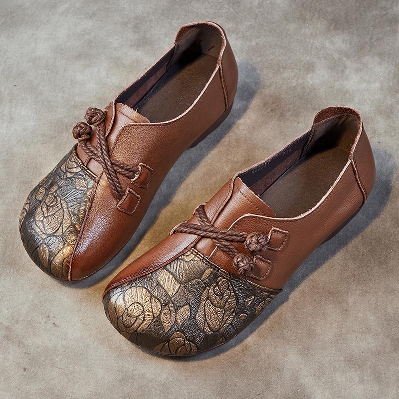 

Осенние женские этнические туфли из коровьей кожи для мам: Нескользящая, Мягкая подошва, Кожа ручной работы 40 темно-коричневого