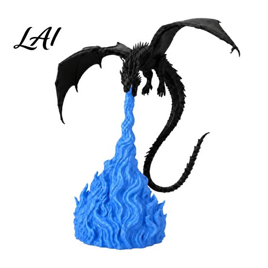 Stable Base Dragon Statue 3D Printed Fire-Breathing Statue Mystical Figurine with Flame Decor Base Fantasy Desktop Ornament for Bookshelf,