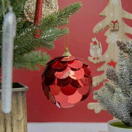 8cm runde Fischschuppen-Weihnachtsornamente: Gold, Grün, Rot, Rosa, Champagner Laserfarben