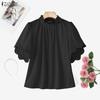 ZANZEA Camicetta da donna casual con colletto alla coreana, volant e maniche corte