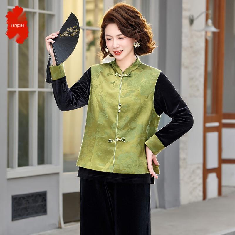 

Элегантный трехпредметный комплект в новом китайском стиле из бархата 4XL