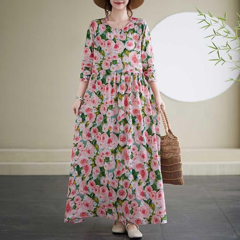 New Floral Vacation Style Travel Round Neck Vintage Dresses