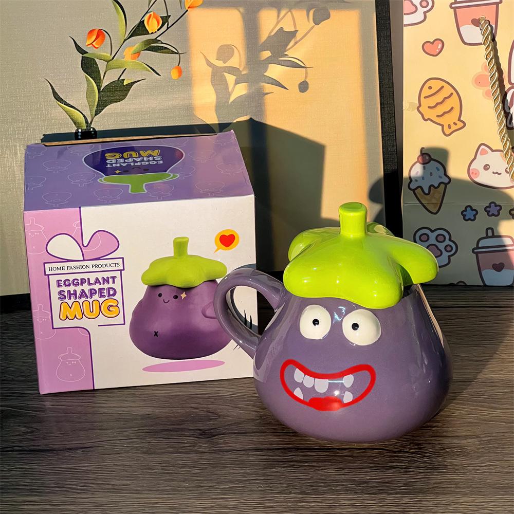 Ugly cute big mouth eggplant mug creative funny ceramic cup bizarre water cup birthday gift souvenir