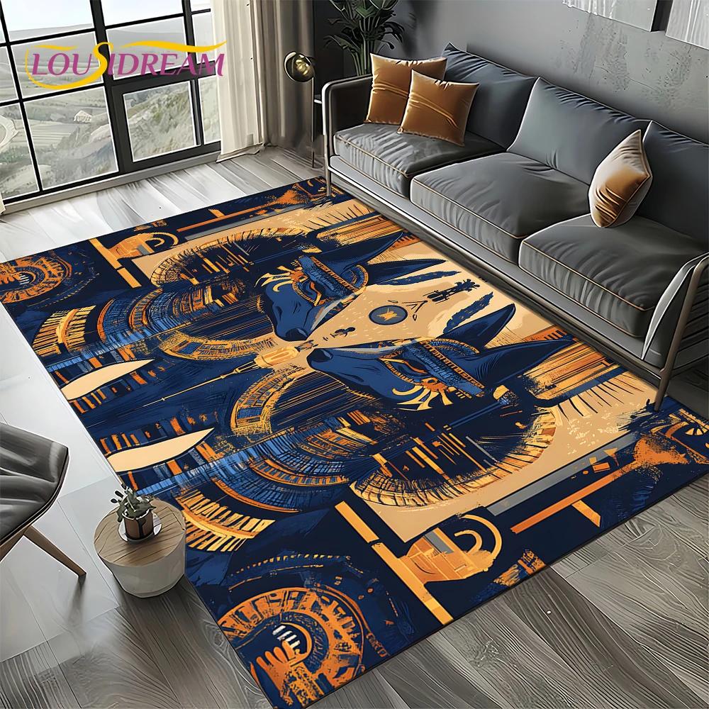 3D Retro Ancient Egypt Death Anubis Pharaoh Horus Mythology Carpet Rug for Living Room Bedroom Home Sofa,Kids Non-slip Floor Mat