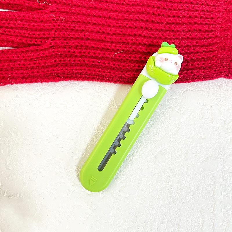 Cute Green Apple Cat Utility Knife Retractable Knife Paper Box Cutter Portable Express Package Knife Student Paper Cutter