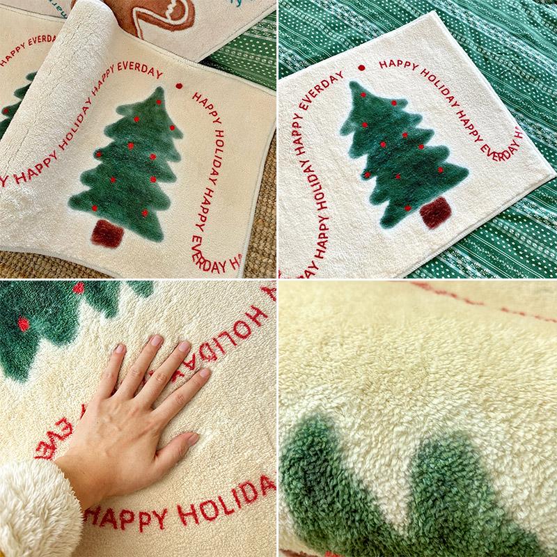 Xmas Faux Cashmere Kitchen Carpet Christmas Tree Bedside Rugs Anti Slip Door Bath Mat Gingerbread Man Floor Mat Navidad Decor