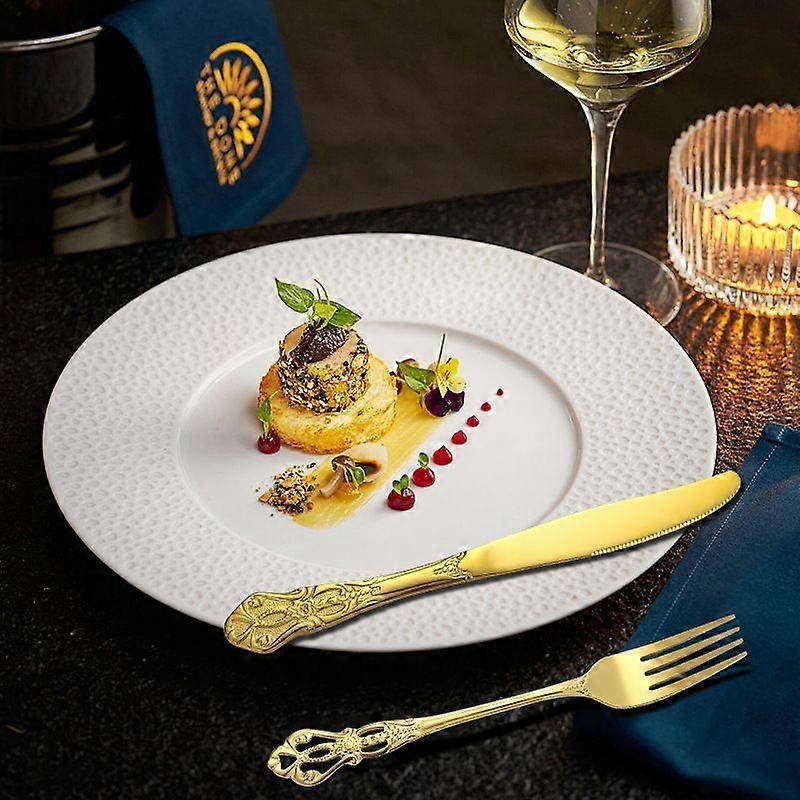 Royal Court 20-piece set ~ Silver Royal Court stainless steel cutlery knife, fork and spoon 20/24/30-piece set retro embossed Western steak knife and