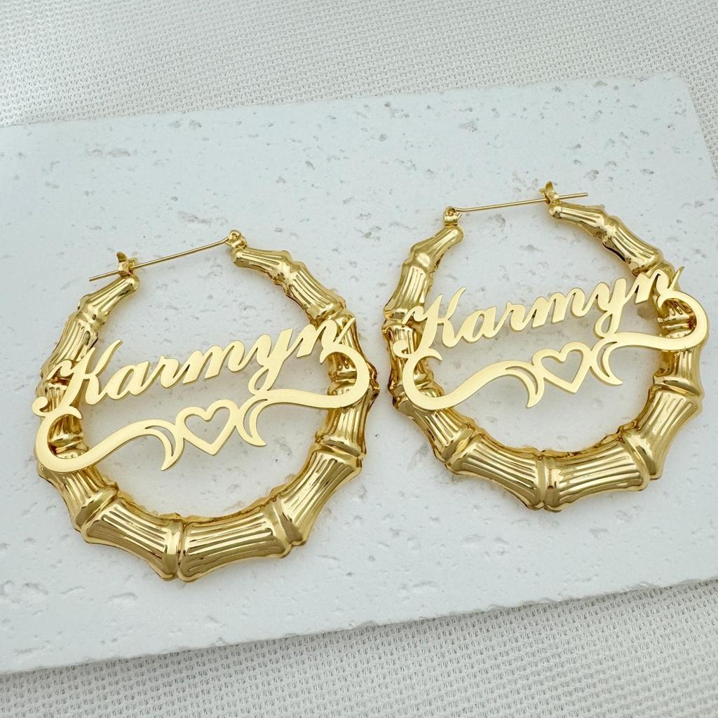Custom Name Plate Earrings Gold Plated Hoop Personalized Stainless Steel Earrings
