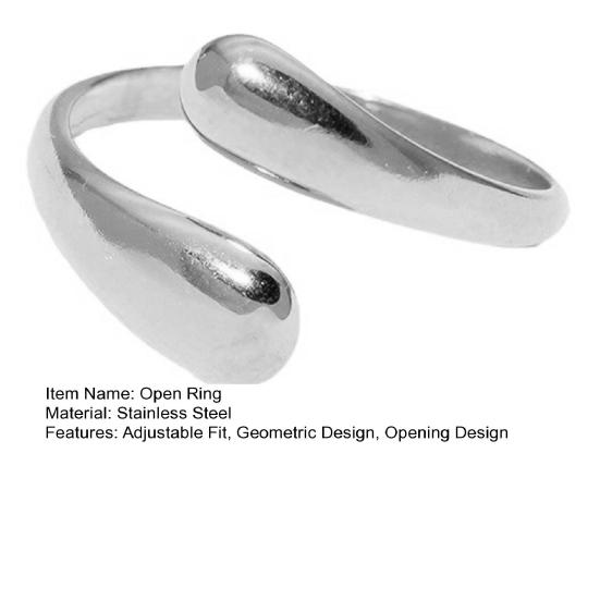Women Finger Ring Minimalist Geometric Design Adjustable Fit Open Ring Stainless