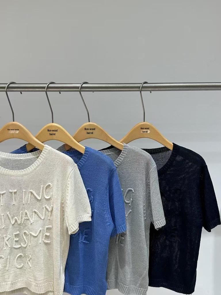 Spring 8281 Women's Korean Style Loose Plus Size Knitted Top with Round Neck and High Waist