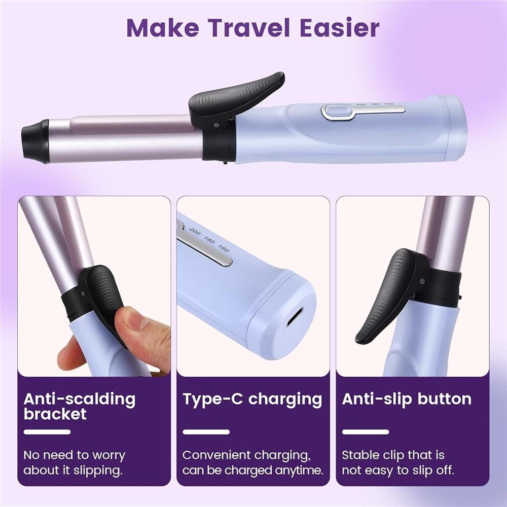 Mini wireless curling iron, 20mm portable travel curling clip, three-level temperature adjustment, USB rechargeable, fast heating