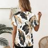 Women Plus Size U Neck Short Sleeve Tropical Floral Leaf Printed T Shirt Curved Hem Casual Tops