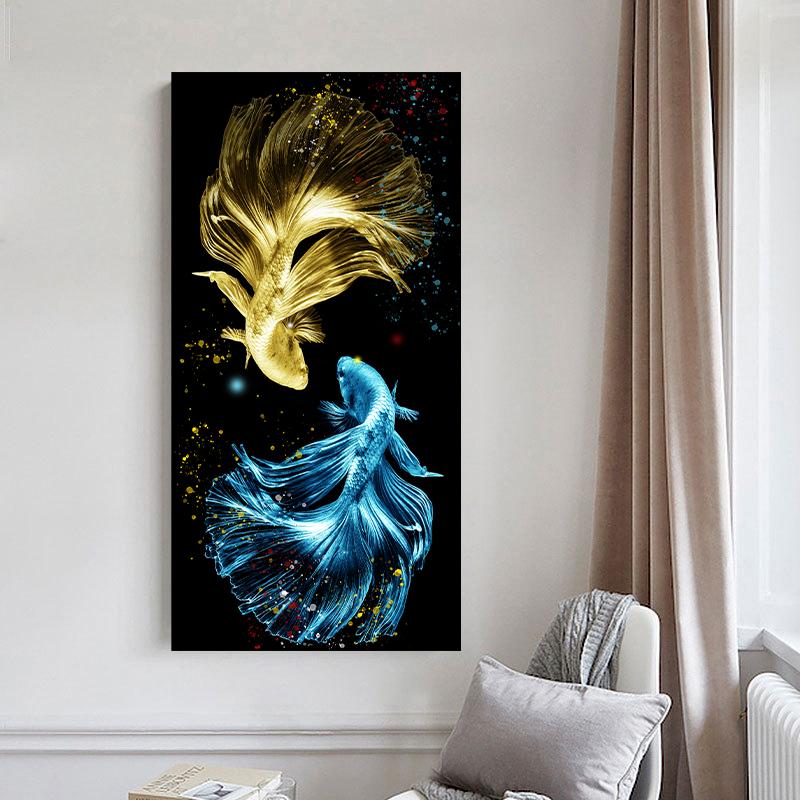 Abstract Animal Poster Colorful Lucky Koi Fish Canvas Painting Luxury Home Decor for Living Room Chinese Style Wall Art Print