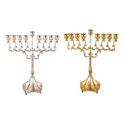 Portavelas Menorá de Hanukkah de 9 Ramas Soporte para Velas Decoración de Mesa para el Hogar Portavelas de Mesa de Metal Accesorios para Hotel Portavelas