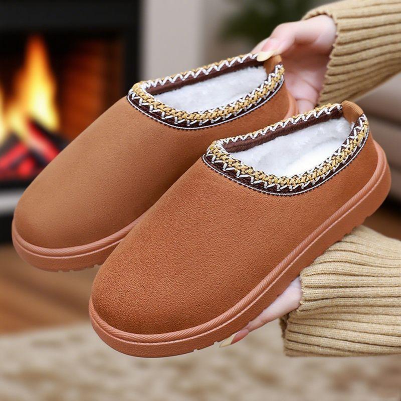 Snow Boots Women's Autumn and Winter Piled Thickened Cotton Boots Soft Sole Comfortable Home Cotton Drag One Pedal Bag Head Women's Short Boots