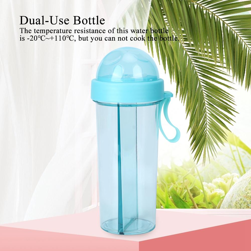 600ml Portable Outdoor Travel Sport Two Straws Water Bottle Dual Use Drinking Bottle