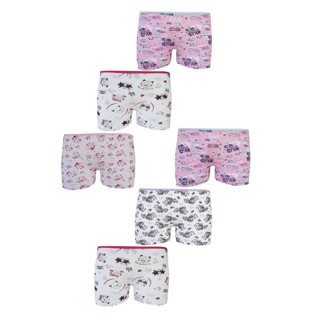 Tutku-Unterwäsche, 6 Stück, gemusterte Lycra-Baumwoll-Boxerhöschen für Mädchen