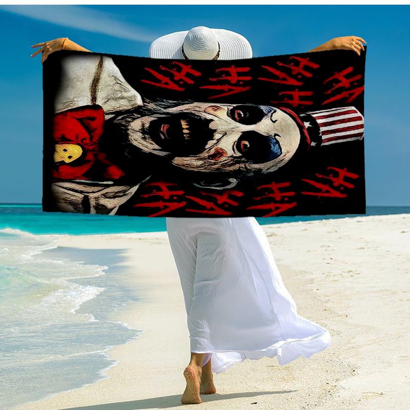 Horror Clown Laughing Beach Towel, Super Soft Microfiber, Gift for Her/Him, Birthday, for Pool, Beach, Travel, Home Decor Fan gifts