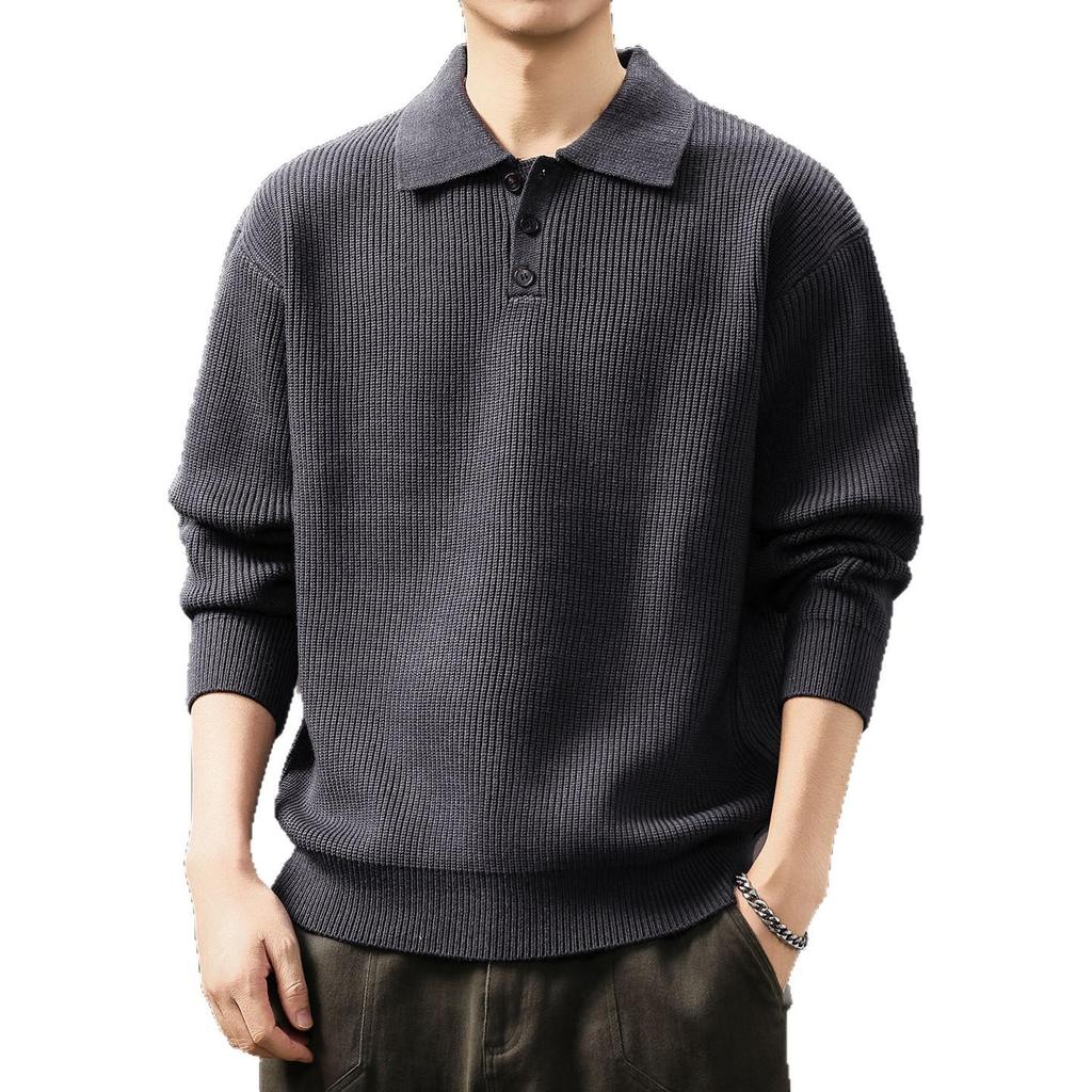 Men's Winter Heavyweight Henley Collar Retro Knit Sweater