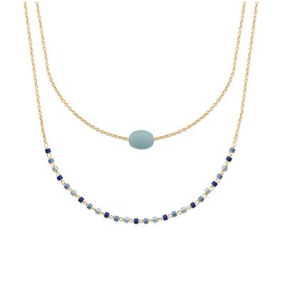 [R1109] - Gold-plated 'Boho' Golden Amazonite Necklace (2 Rows) - 8x6 Mm