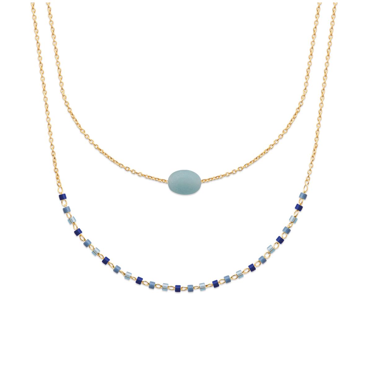 

Les Trésors De Lily [R1109] - Позолоченное колье с амазонитом Бохо (2 ряда) - 8x6 мм