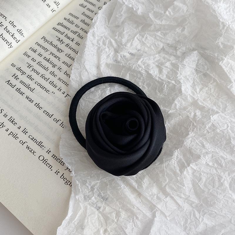 French Stain Rose Flower Elastic Hairbands Women Girls Hair Ropes Ties Flower Hair Scrunchies Ponytail Holder Hair Accessories