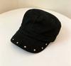Casquette plate rétro américaine à rivets pour femmes, nouvelle collection printemps-automne, béret noir polyvalent affinant le visage, petit chapeau