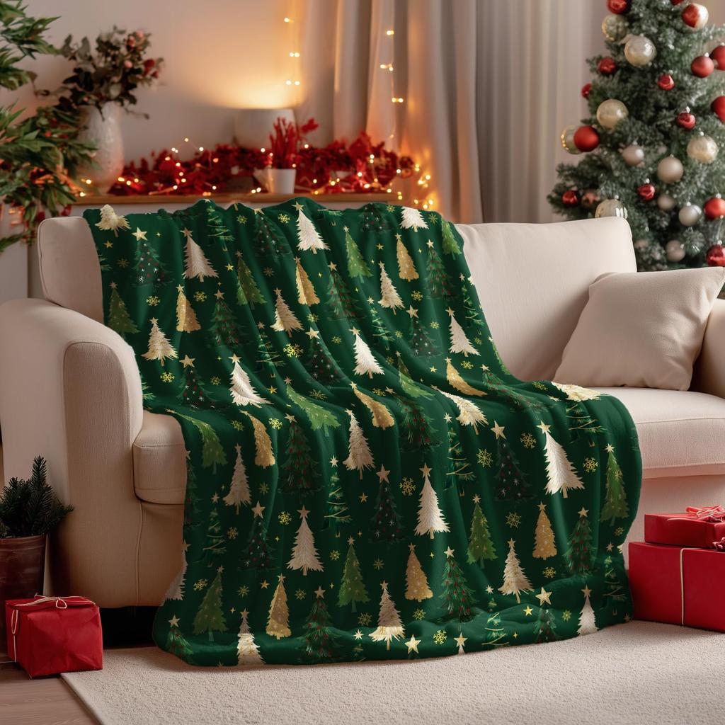 Christmas Winter Animals Checkered Buffalo Blankets Throw Cover Fleece Comfort Warm Room Couch Home Bedspread Blanket