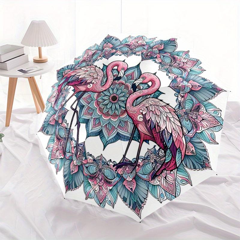 1pc Two Flamingos Automatic Opening and Closing Umbrella, Lightweight 3-Fold, With Cute Cartoon Characters, Suitable for Home, Outdoor and Daily