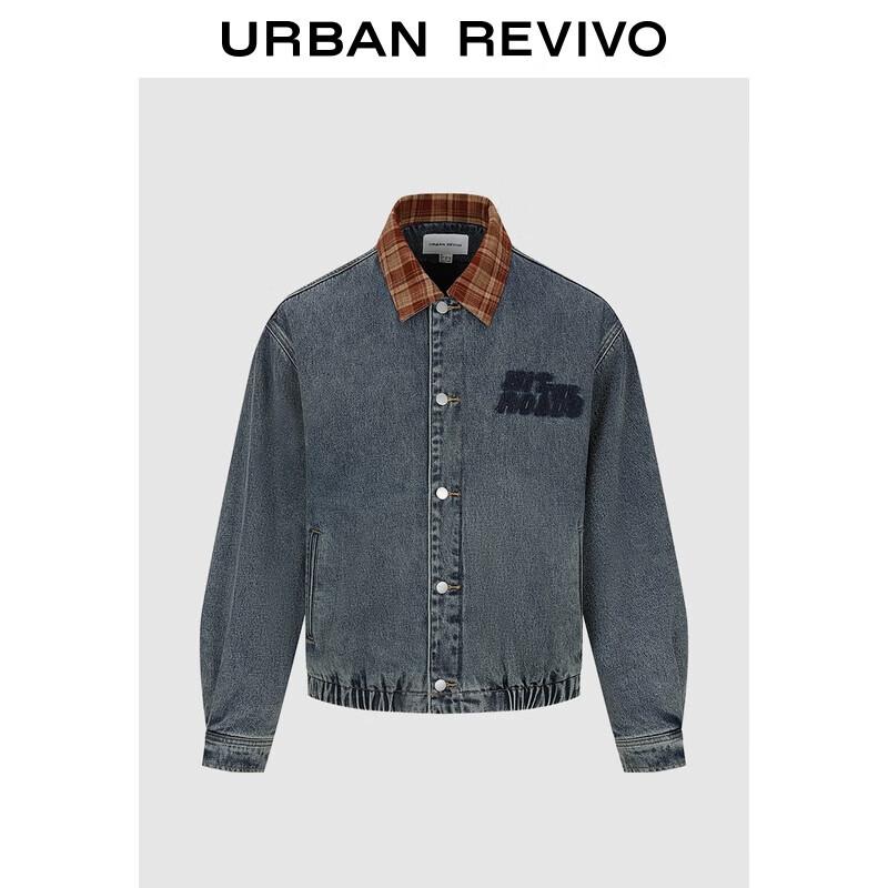 

UR Men s Plaid Collar Denim Jacket S