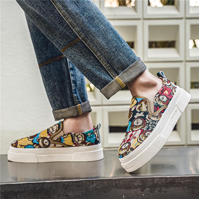 Fashion Luxury Loafers Man Platform Canvas Shoes Fashion Bear Print Casual Men Shoes Design Autumn Classic Slip-on Shoes Men Espadrilles