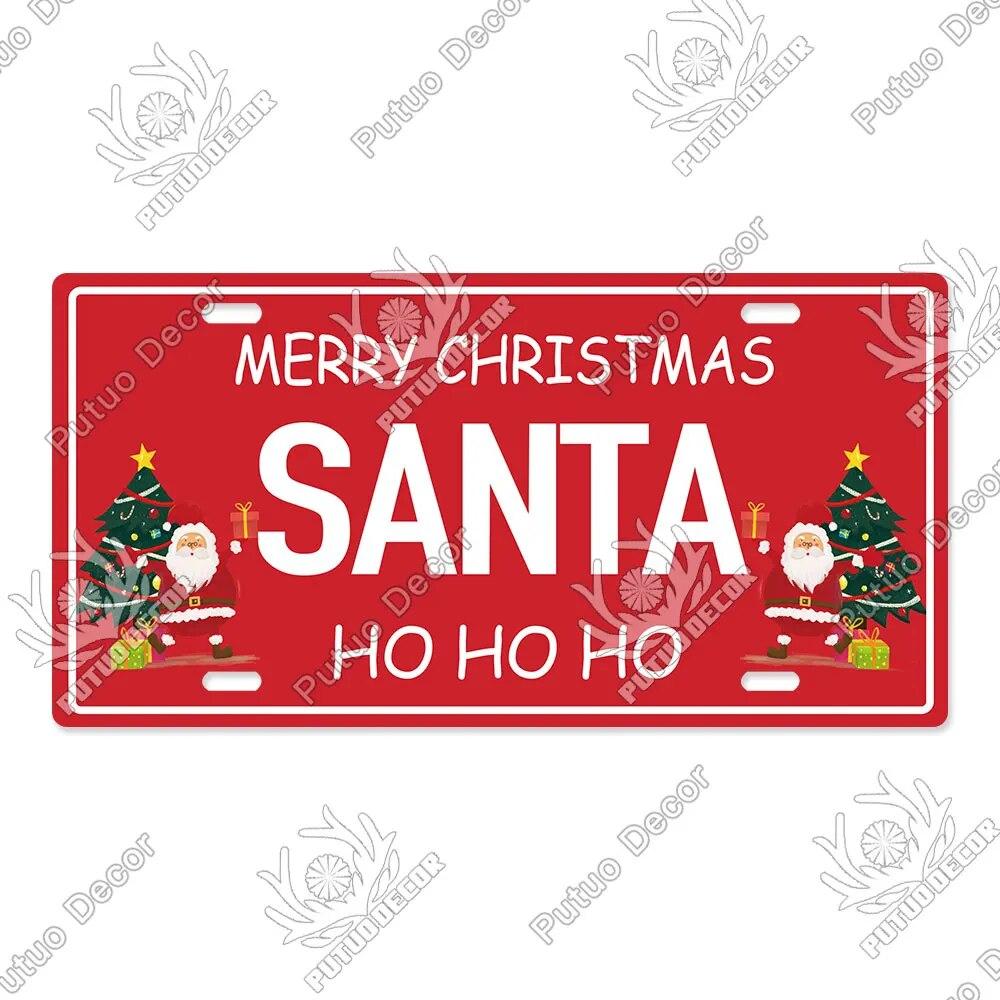 Putuo Decor Merry Christmas License Plate Tin Sign Plaque Metal Vintage Poster for Home Bar New Years Navidad Gift Wall Decor
