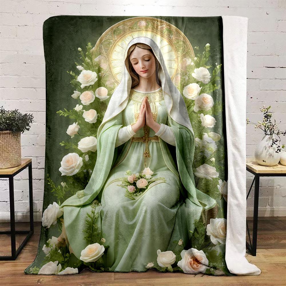 Unsere Liebe Frau von der Gnade Florale Gebetdecke Gedruckte Decke für Wohnzimmer Bett Sofa Mittagspause Weiche Gemütliche Decke für Freundesfest Geschenk